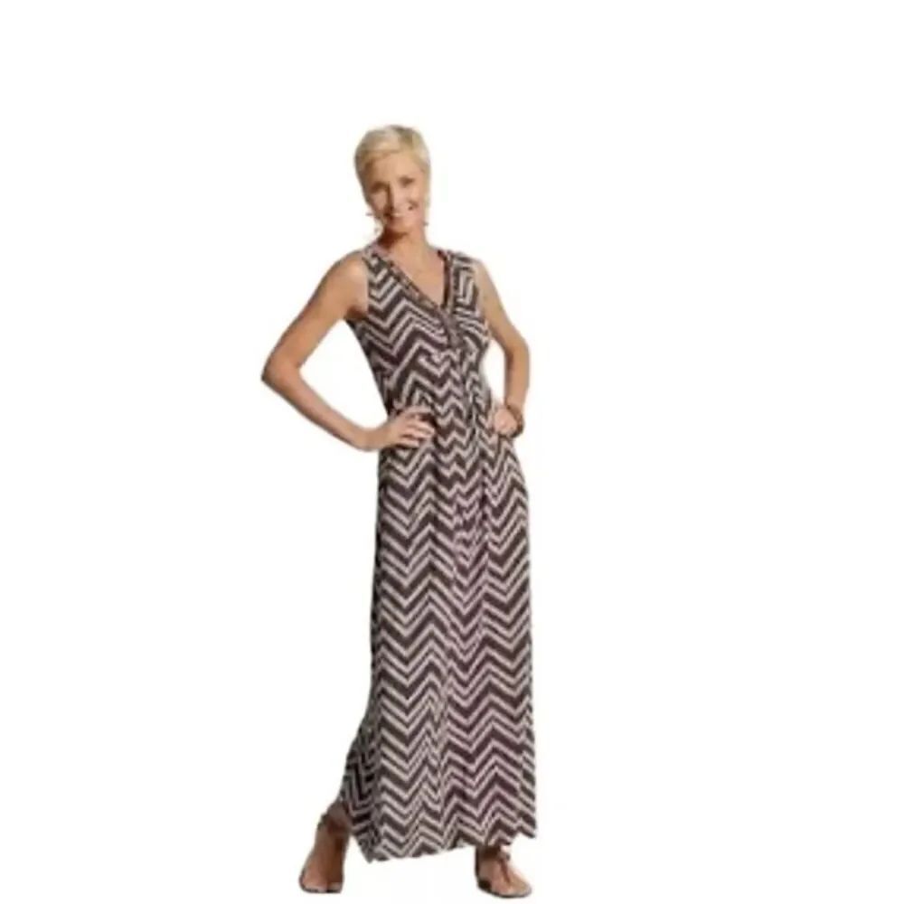 Chico’s Embellished Zig-Zag Gia Brown and White Maxi Dress Women’s Size XL/ 16
